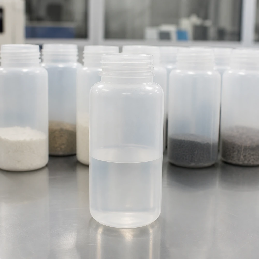 1000ml laboratorieflaska med bred hals utan lock Tom 1000 ml laboratorieflaska med vid hals av LDPE utan lock, avsedd för flaskor med pulverprover
