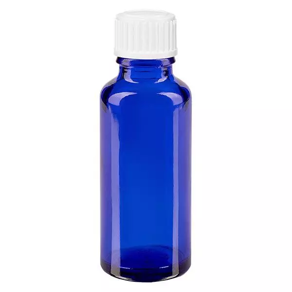 Apoteksflaska blå 30ml droppflaska vit 0,8mm standard Apoteksflaska blå 30ml droppflaska vit 0,8mm standard