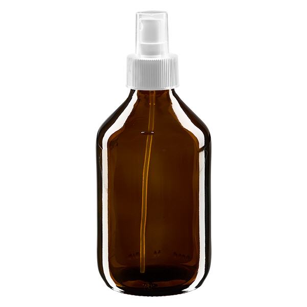 250 ml medicinflaska brun, pumpförstärkare vit ApoGlas 250 ml medicinflaska brun, pumpförstärkare vit ApoGlas