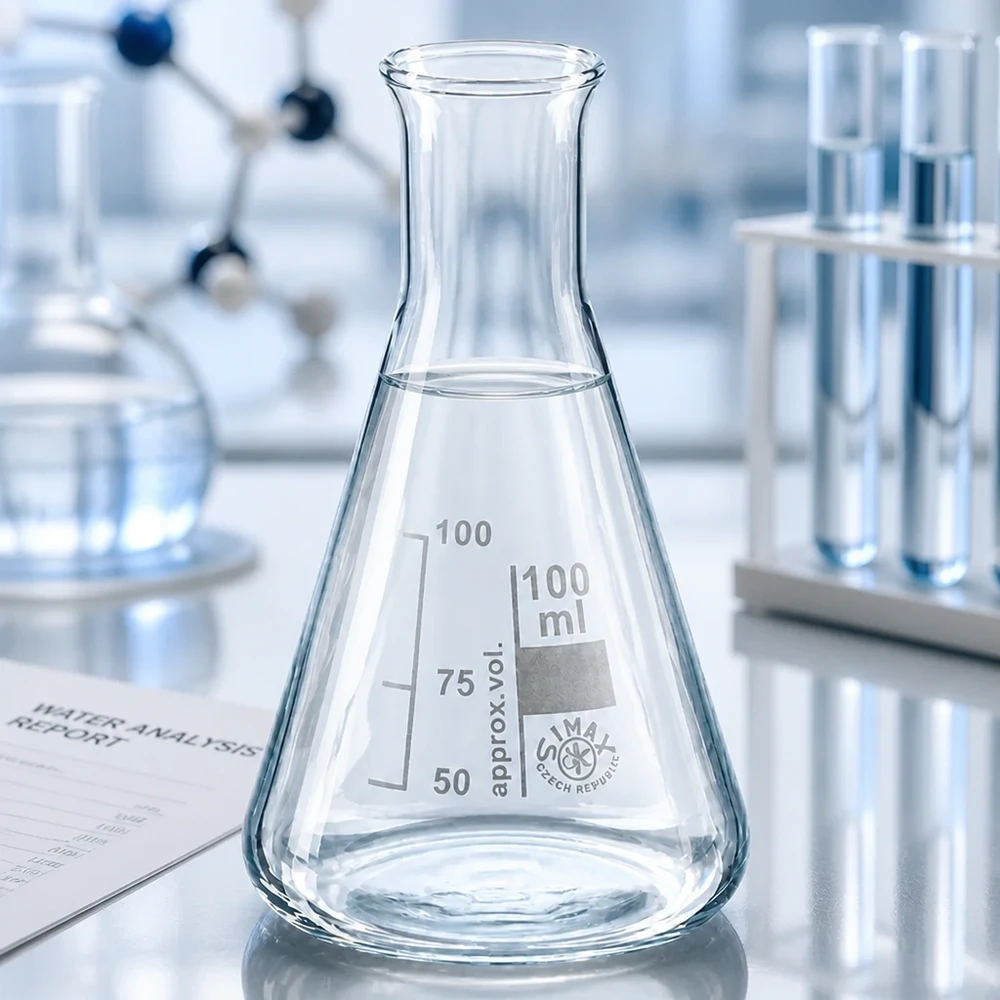 Exakt 100 ml Erlenmeyerkolv med smal hals och gradering för exakta mätningar i laboratoriet
