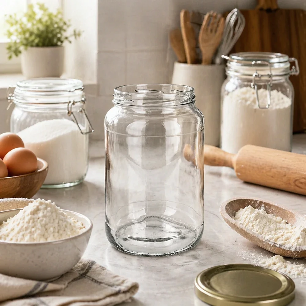 1700ml rund burk utan lock (TO100) UNiTWIST UNiTWIST Runda1700 tumlare 1700ml TO100 i modernt kök för bakning med mjöl ägg kavel köksredskap