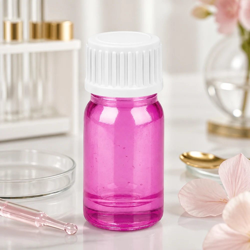 5ml glasflaska transparent lila med dropplock 0,9mm öppning för serum och oljor PurpleLine