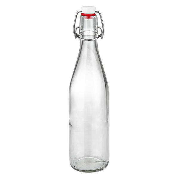 500ml glasflaska + svängbar topp porslin UNiTWIST 500 ml glasflaska med porslinsgungtopp, transparent flaska med röd tätningsring för drycker
