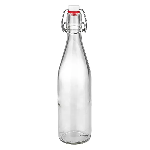 500 ml glasflaska med porslinsgungtopp, transparent flaska med röd tätningsring för drycker