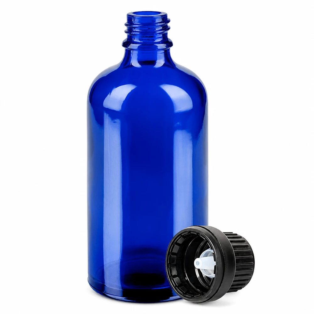 100ml Droppflaska 2mm svart säkerhetslock BlueLine UT18/100