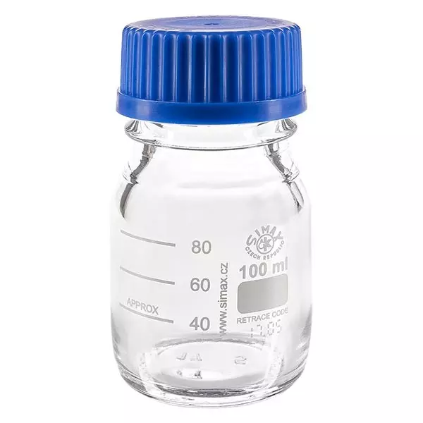 Gängad laboratorieflaska 100ml med lock, borosilikat
