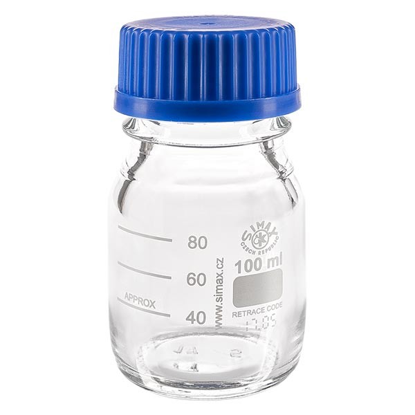 Gängad laboratorieflaska 100ml med lock, borosilikat Gängad laboratorieflaska 100ml med lock, borosilikat