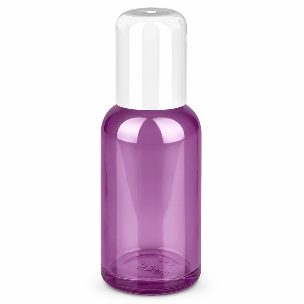 30ml roll-on flaska vit standard PurpleLine UT18/30 30 ml roll-on-flaska i transparent violett med vitt lock för kosmetika och parfym
