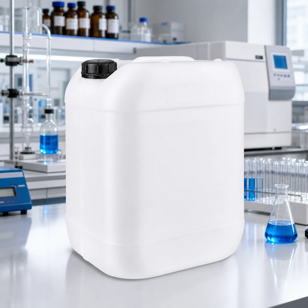 Rektangulär 20-liters HDPE-dunk med svart OV-lock i ett modernt laboratorium