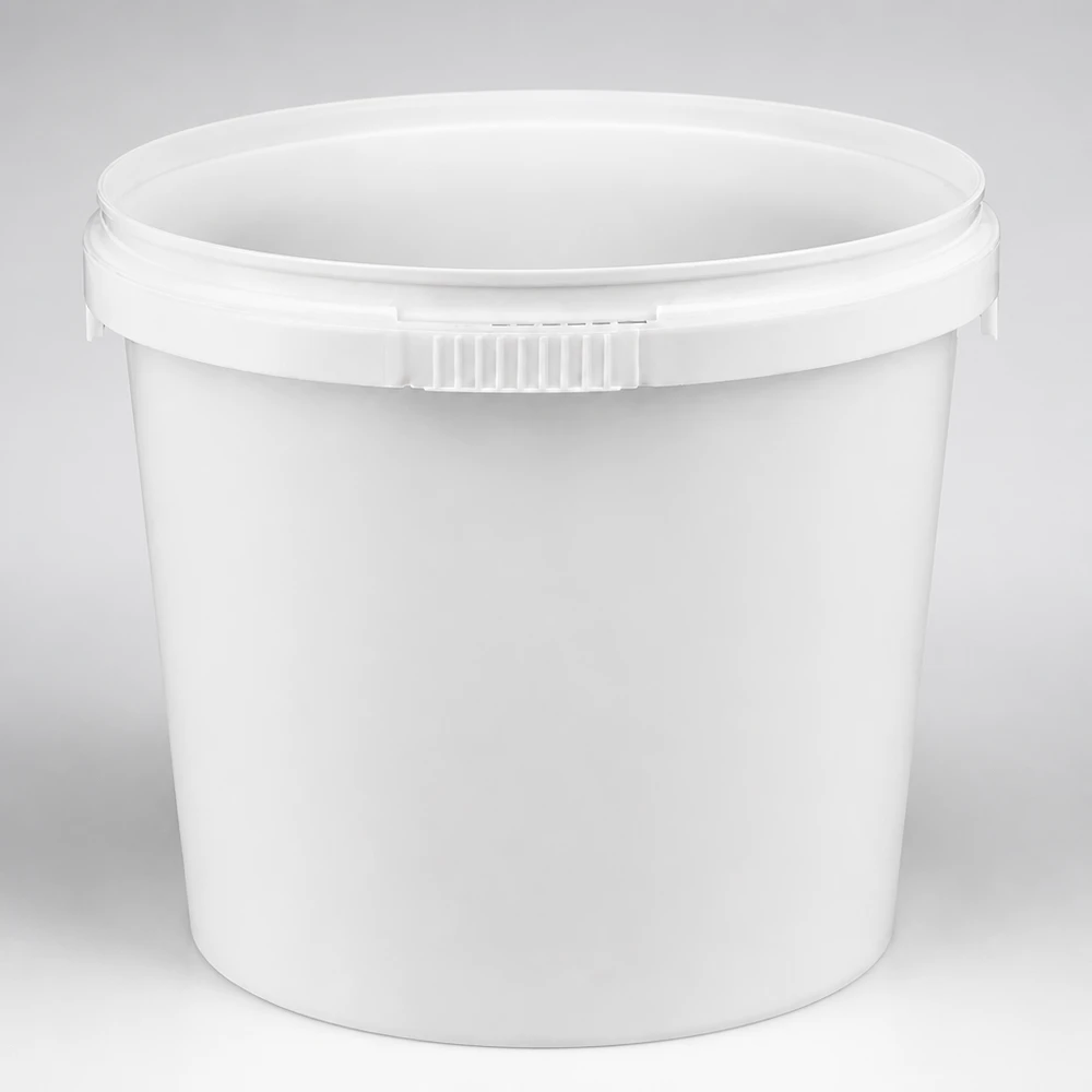 1-liters hink av vit polypropylenplast utan lock Tom vit plasthink på 1 liter av PP med snäpplås och slät kropp