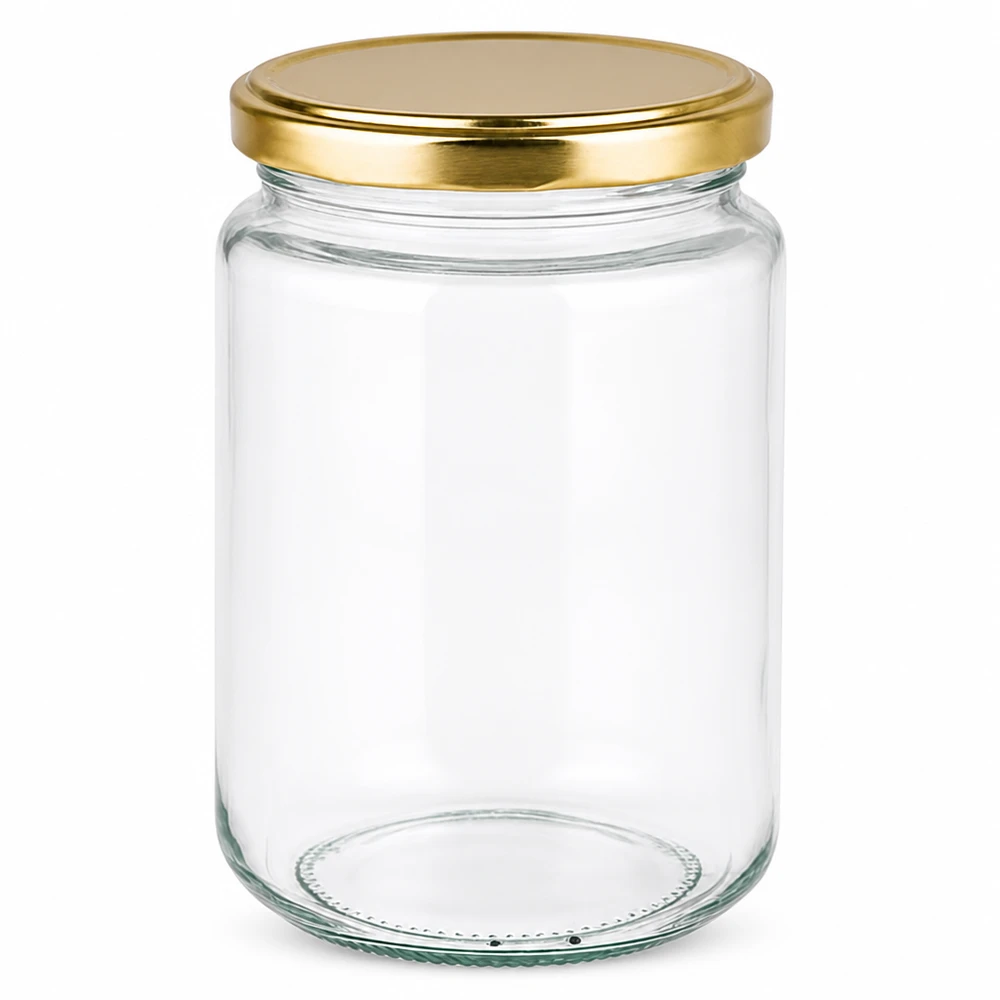 Rund burk 382 ml med guld lock BasicSeal UNiTWIST Elegantes 382ml Rundglas mit goldenem Twist-off Deckel für Marmelade Honig und Konserven von Glas-Fabrik.de