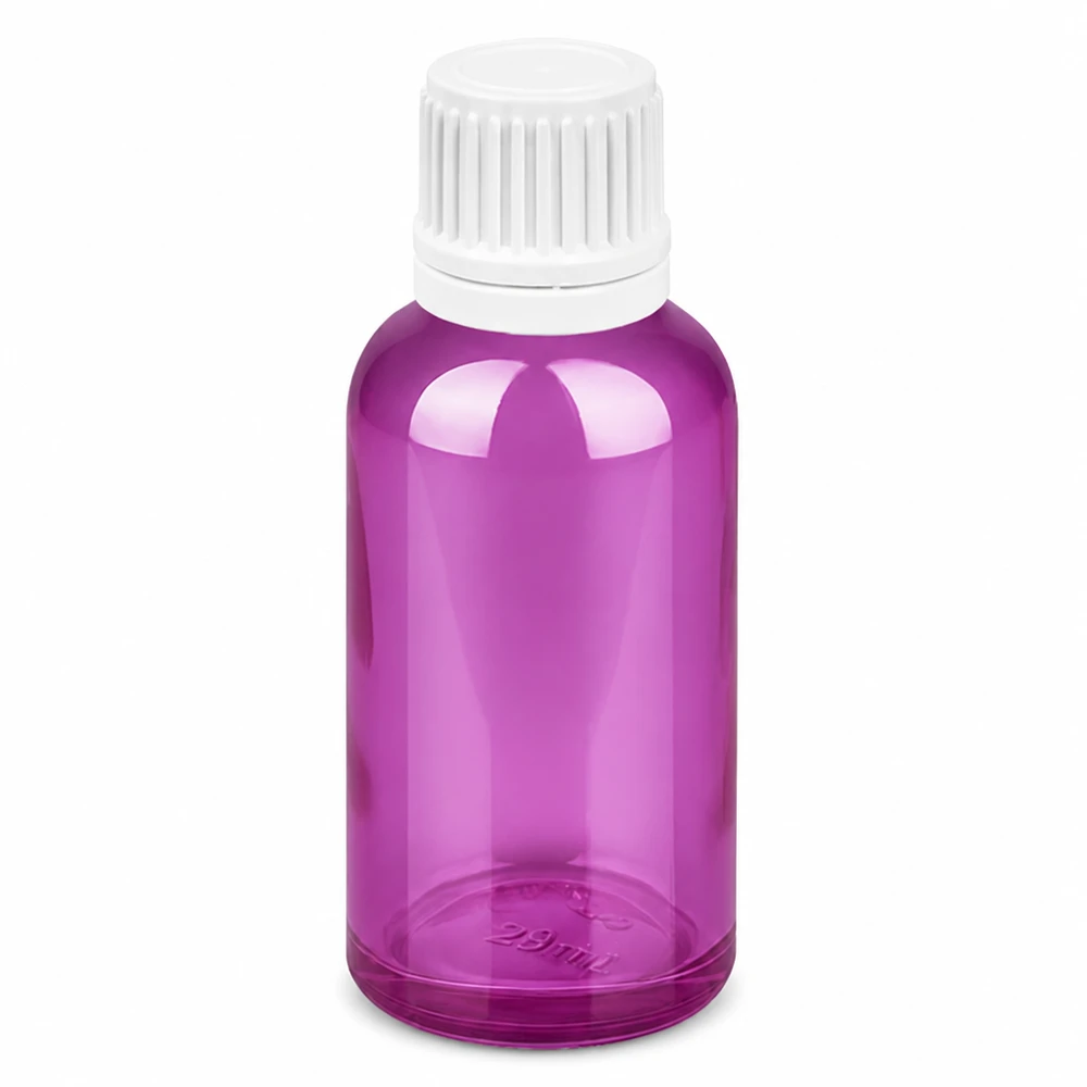 30 ml droppflaska violett med vitt lock 0,7 mm öppning för exakt dosering