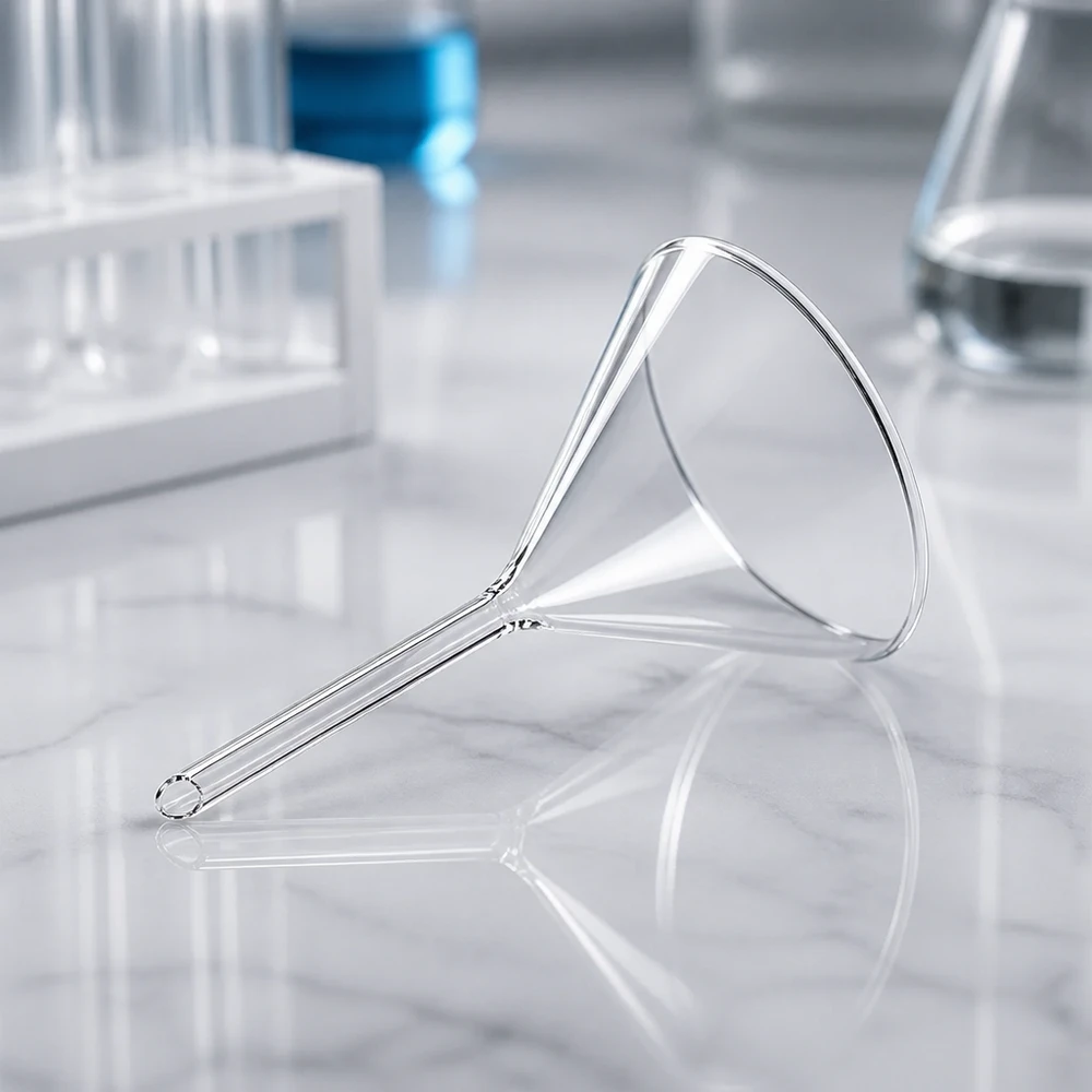 Transparent glastratt 100 mm kort modell för professionellt laboratoriearbete och filtreringsprocesser