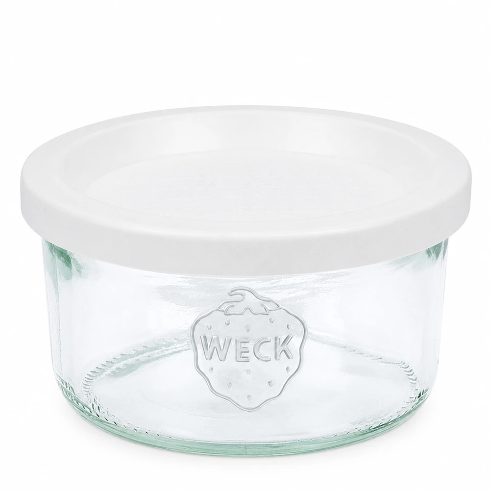 165ml Krossade glasögon med lock WECK RR80 WECK 165 ml masonburk med vitt lock RR80 Klar glasburk för konservering