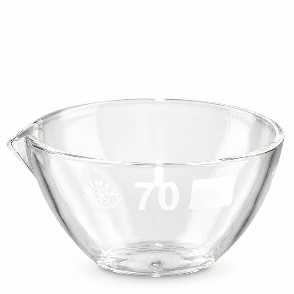 60 ml indunstningsskål av borosilikatglas med praktisk pip för laboratoriebruk
