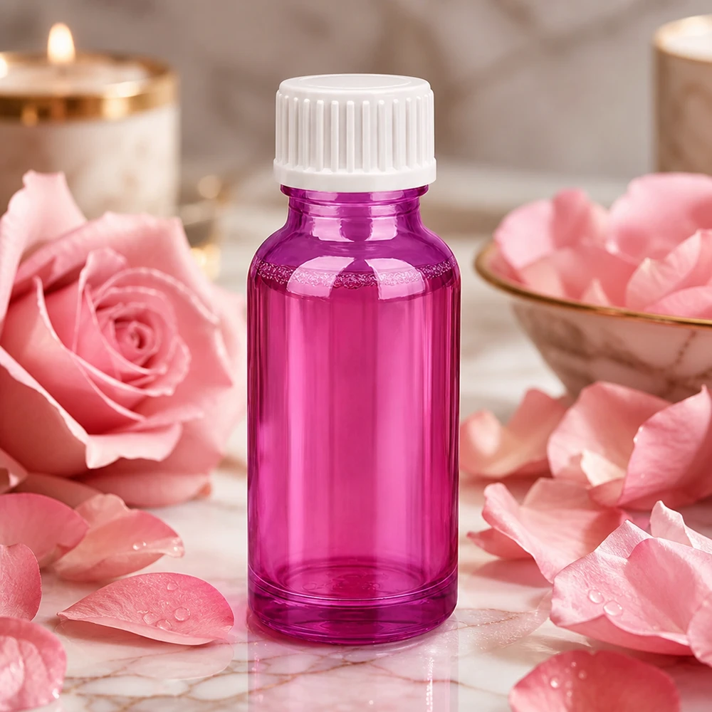20ml (globule) flaska 3mm hällring vit standard PurpleLine.UT18/20 Lila 20 ml glasflaska med vitt lock för aromaterapi och kosmetika