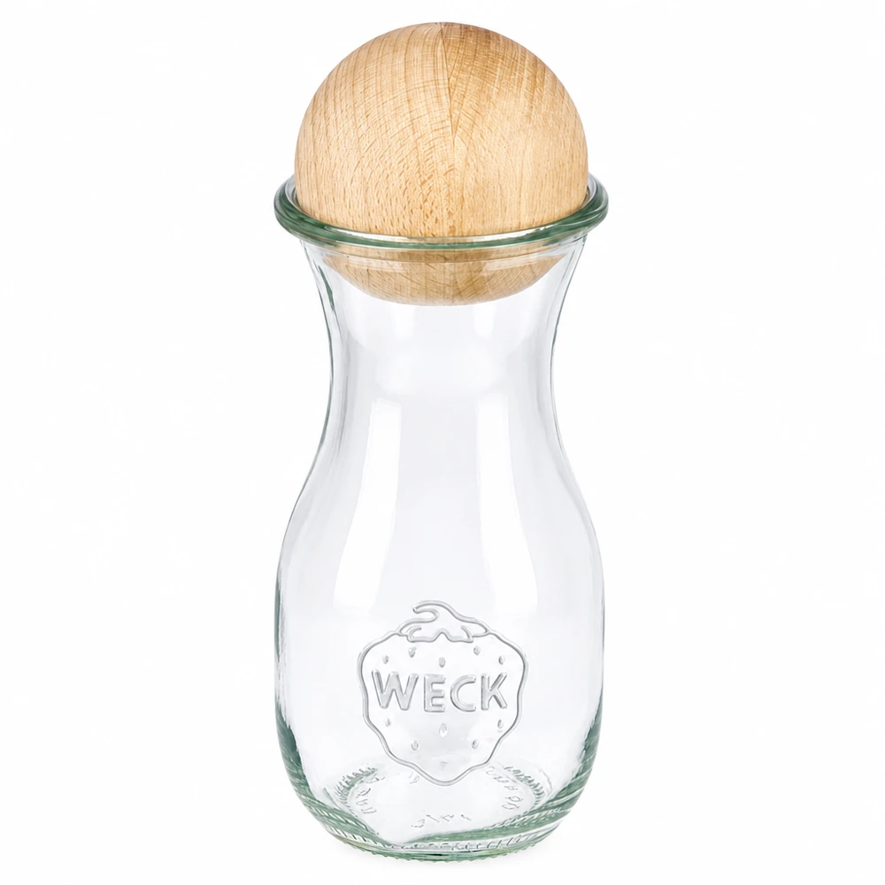 290ml juiceflaska WECK RR60 med träkula bok WECK juiceflaska 290ml RR60 av glas med träkula av bok som lock, klassisk design för drycker