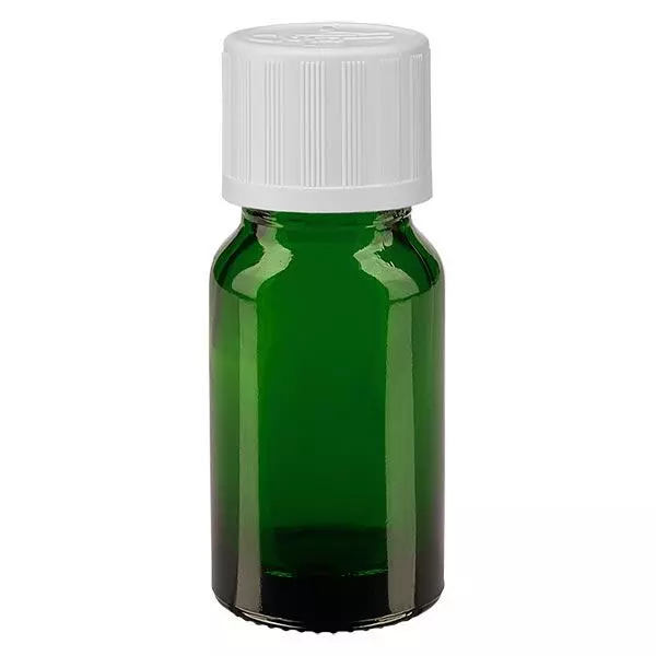 Apoteksflaska grön 10ml skruvlock vit barnsäker Apoteksflaska grön 10ml skruvlock vit barnsäker