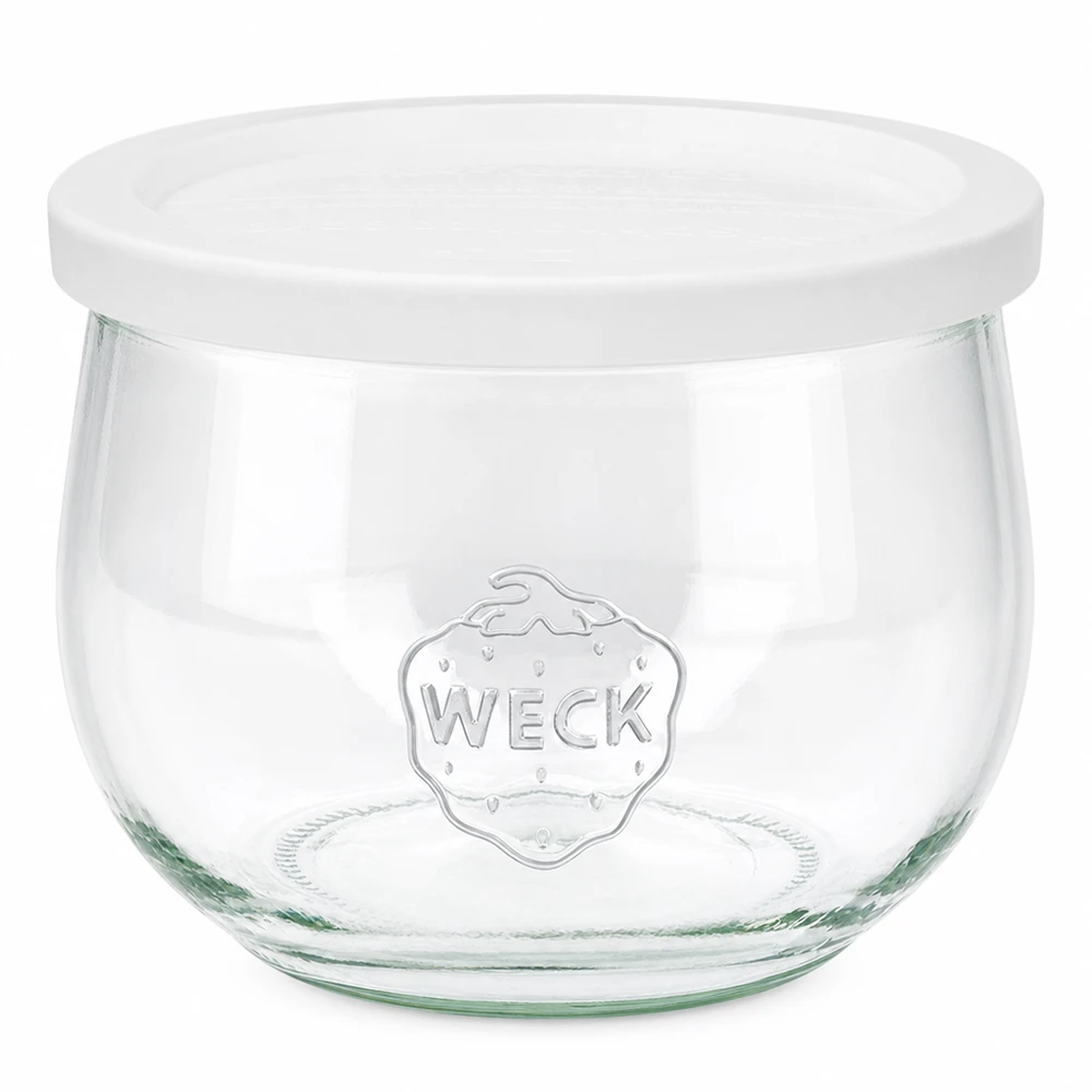 580ml tulpanburk med lock för färskhet WECK RR100 WECK tulpanburk 580 ml med vitt lock RR100 konserveringsburk transparent med WECK-logotyp
