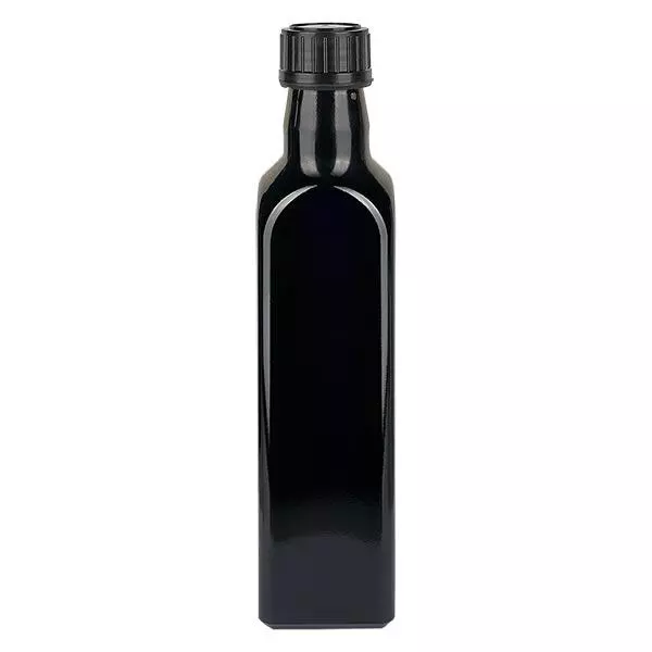 Kvadratisk violett glasflaska 500ml (oljeflaska), UNI 10155 31,5x24, inkl. svart skruvlock 103574 Kvadratisk violett glasflaska 500ml (oljeflaska), UNI 10155 31,5x24, inkl. svart skruvlock 103574