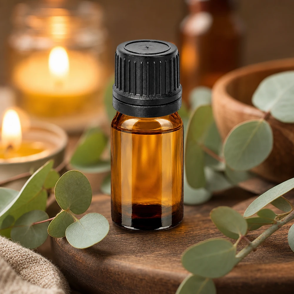 Kompakt 5 ml droppflaska i brunt glas med 1 mm doseringsöppning för aromaterapi och wellness
