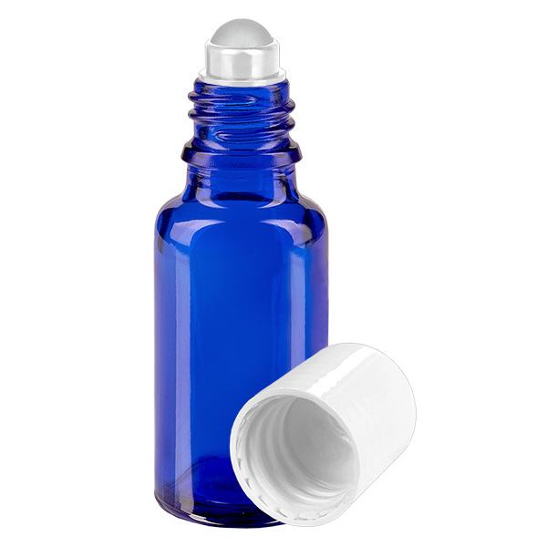 Apoteksflaska blå 20ml roll-on lock vit Apoteksflaska blå 20ml roll-on lock vit