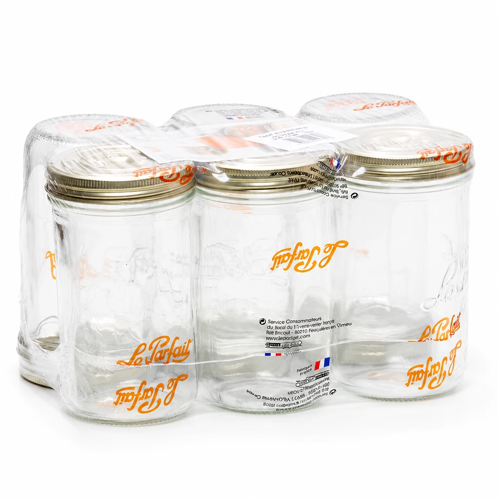 Le Parfait® Familia Wiss 1 kg Ø100 mm burk Le Parfait murarburkar 1020ml Familia Wiss med 2-delat locksystem i en förpackning med 6 konserveringsburkar från Frankrike