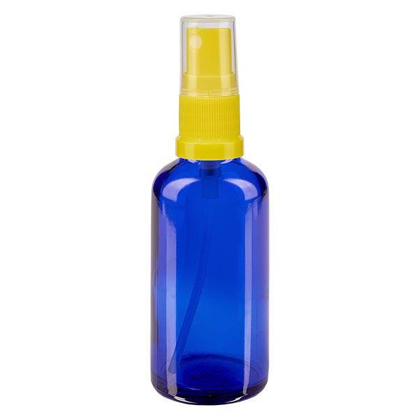 Apoteksflaska blå 50ml med gult sprayfäste Apoteksflaska blå 50ml med gult sprayfäste