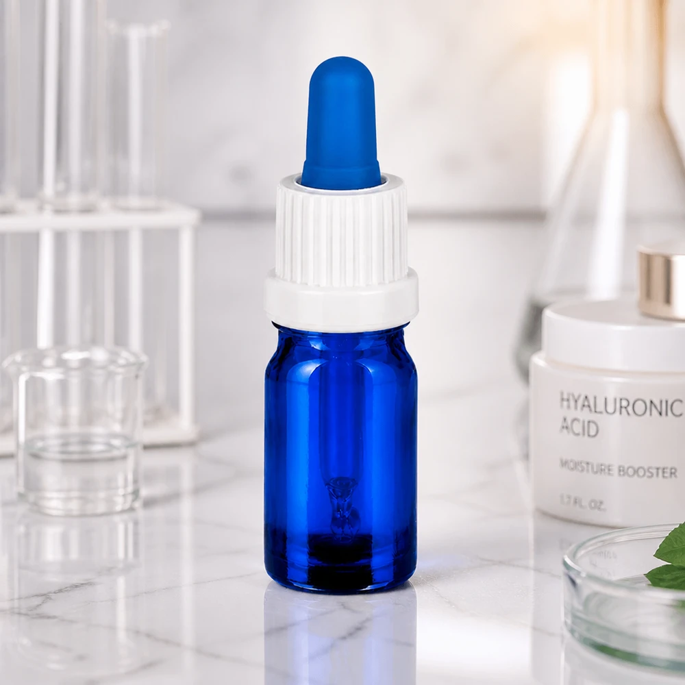 Professionell 5 ml BlueLine-pipettflaska med vitt UT18-lock för kosmetika och apotek