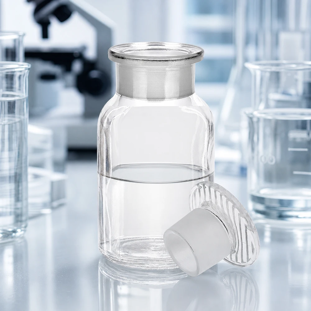 Flaska med rund axel 100ml klar glaspropp med bred hals Rundskuldrad flaska, 100 ml, vid hals med glaspropp för säker förvaring av laboratorieprover