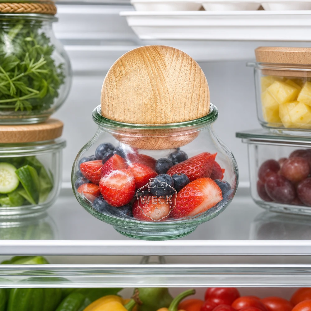 WECK smyckesburk 560ml RR80 Kylskåp förvaring bär frukt träkula bok färskhet bevarande kylskåp organisation