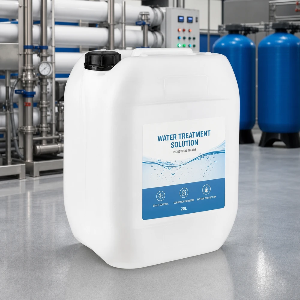 Vattenbehandlingsmedel av industriell kvalitet i en 10-liters vit dunk med originalförslutning