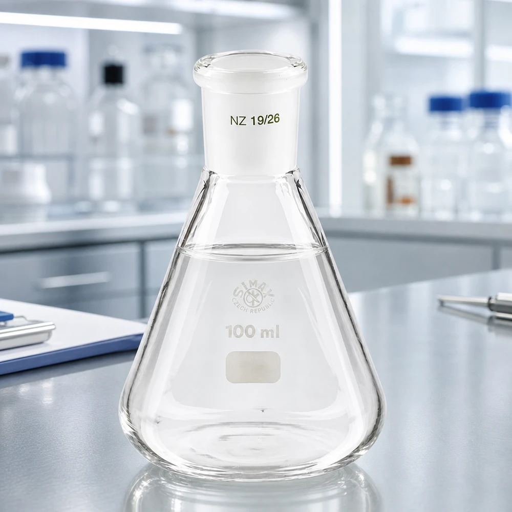 Erlenmeyerkolv 100ml med standardslipad fog (19/26) Erlenmeyerkolv 100ml med standardslipad fog (19/26)