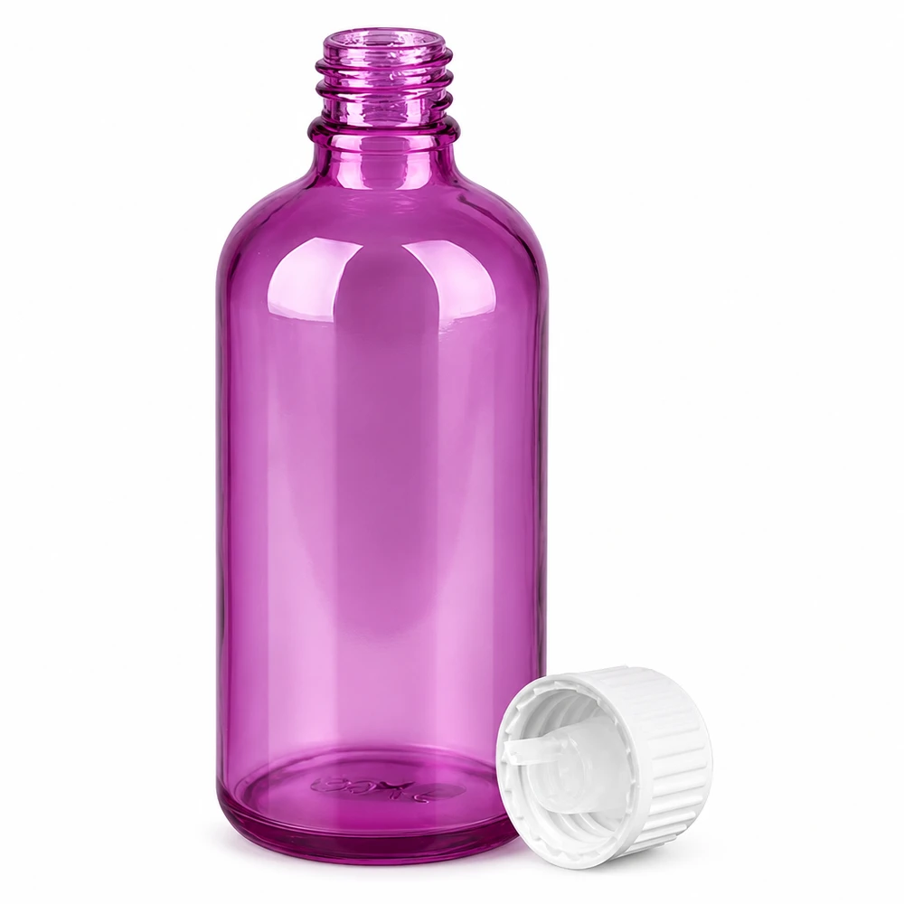 100 ml PurpleLine droppflaska i transparent violett med exakt 0,9 mm dropputlopp för exakt dosering