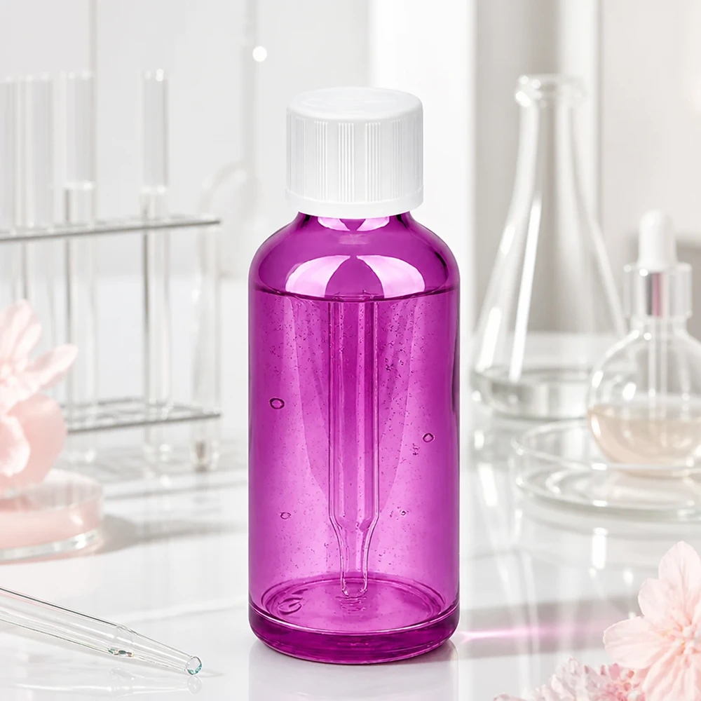 50ml droppflaska 1,2mm vit Standard Barnsäker PurpleLine.UT18/50 50 ml droppflaska i plast i transparent violett färg med vitt lock för exakt dosering