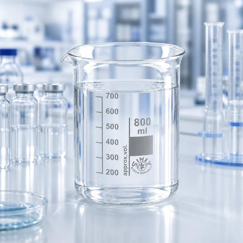 Professionell laboratoriebägare 800 ml med lågprofilsdesign tillverkad av kemikaliebeständigt borosilikatglas