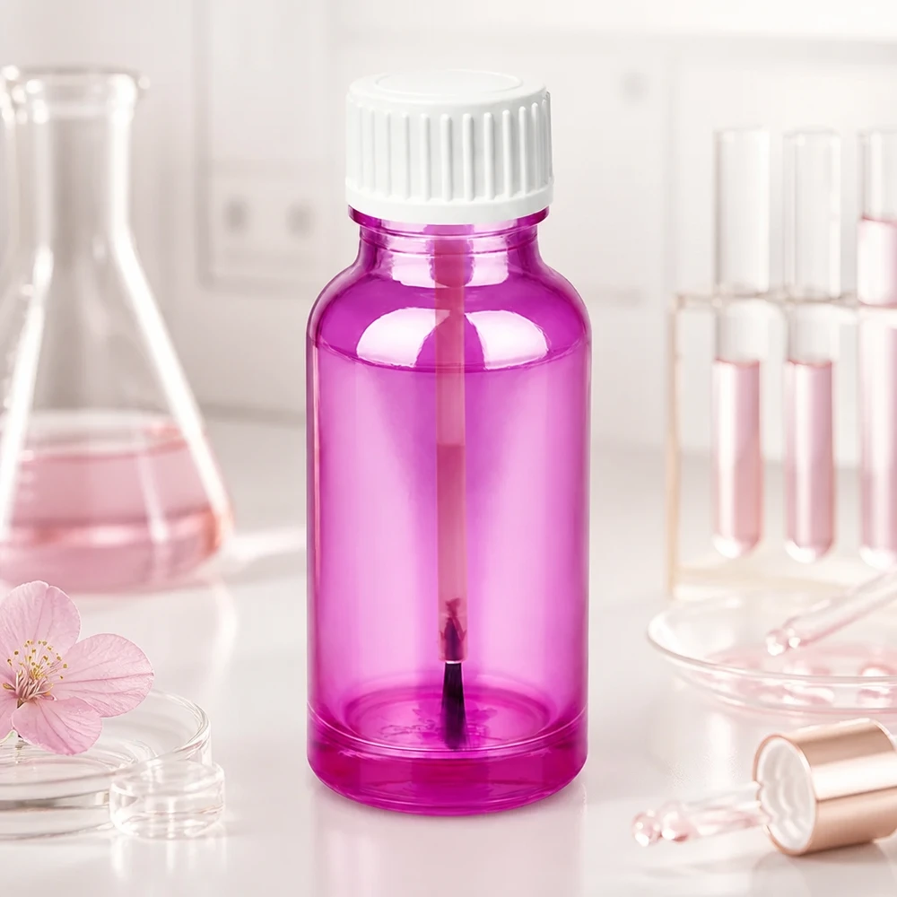 20 ml borstflaska av högkvalitativt glas i transparent lila look för flytande kosmetika