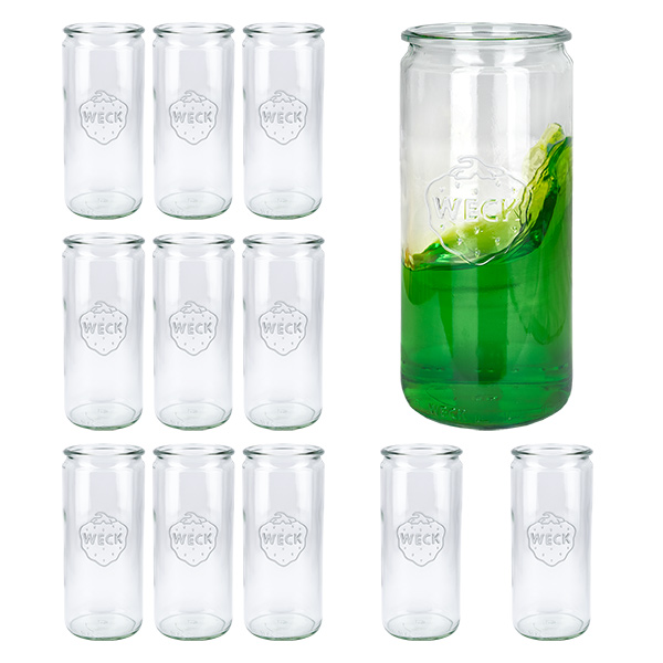 Set med 12 Weck-glas cylindriska glas 1040 ml.