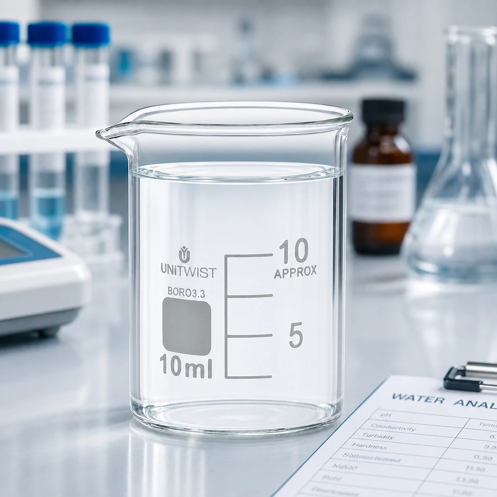 Bägare 10ml borosilikat, lågformad UNiTWIST UNiTWIST bägare, 10 ml, låg form, tillverkad av värmetåligt borosilikatglas 3.3 för laboratoriebruk