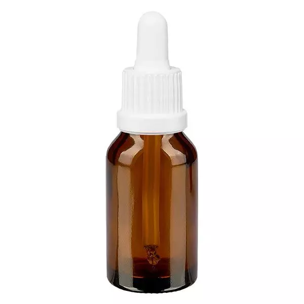 Apoteksflaska brun 30 ml pipett vit med säkerhetsförslutning Apoteksflaska brun 30 ml pipett vit med säkerhetsförslutning