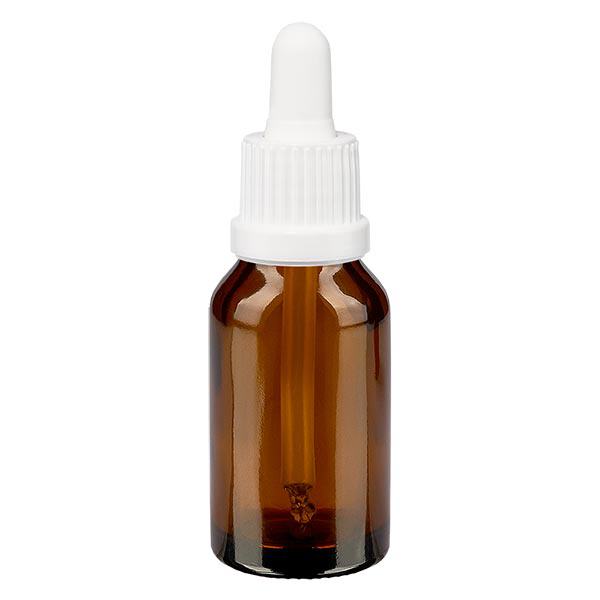Apoteksflaska brun 30 ml pipett vit med säkerhetsförslutning