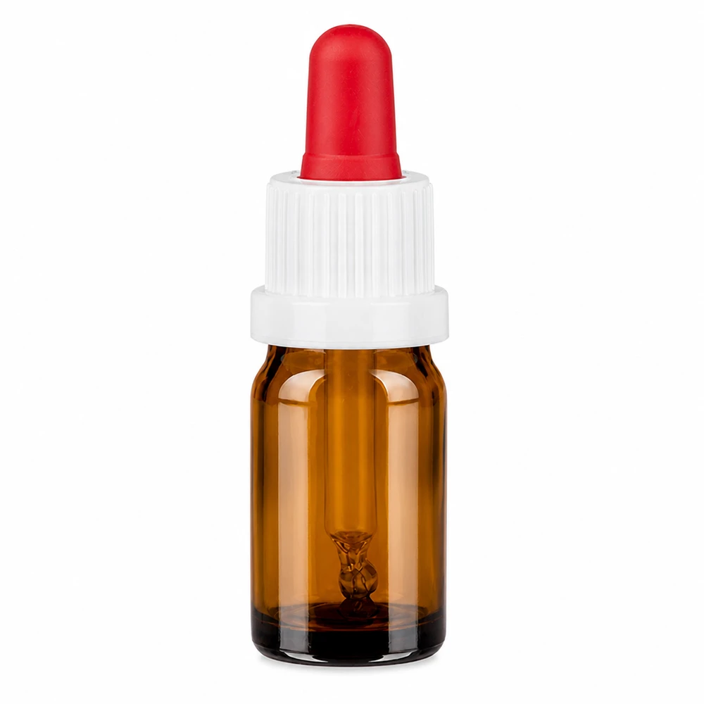 5ml Pipettflaska vit/röd med säkerhetsförslutning BrownLine UT18/5 5 ml pipettflaska av bärnstensfärgat glas med vitt lock och röd pipett för exakt dosering
