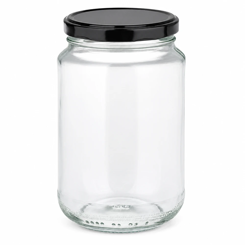 375 ml rund burk med svart BasicSeal-lock UN-förslutning tom transparent konserveringsburk förvaringsburk