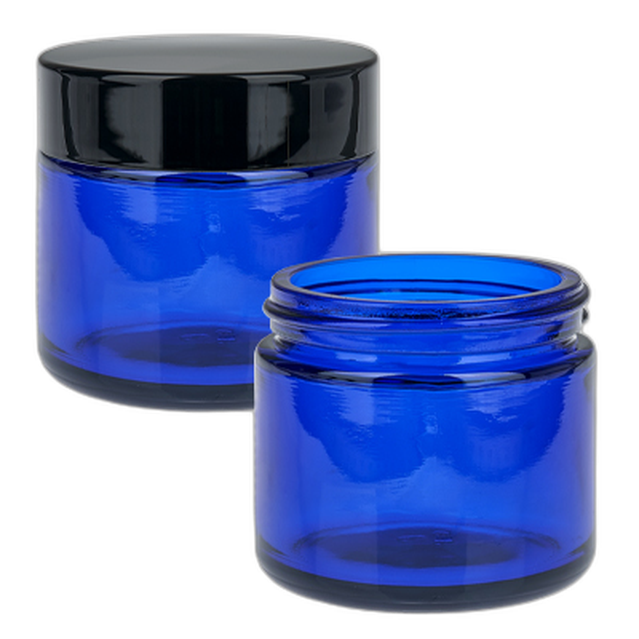 Pots en verre bleu