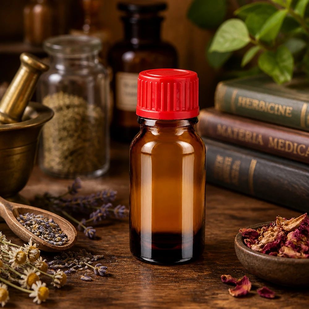 Kompakt 10 ml BrownLine-glasflaska med rött lock för aromaterapi och medicinalväxter