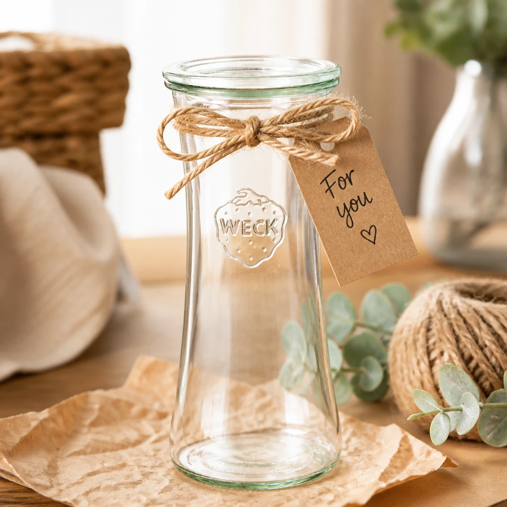 700ml delikatessburk med glaslock WECK RR80 WECK Delikatessenglas 700ml RR80 mit Geschenkanhänger und Juteschnur - dekoratives Einmachglas als Geschenkidee