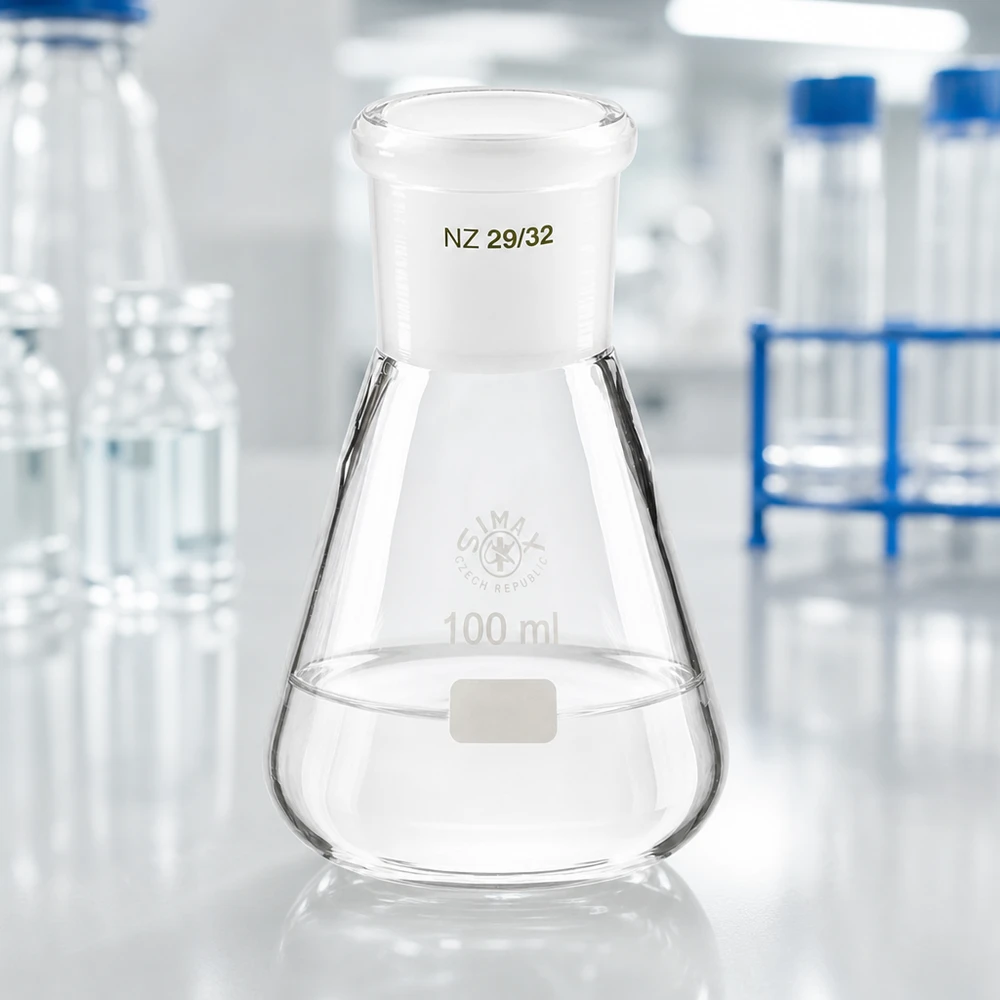 Erlenmeyerkolv 100ml med standardslipad fog (29/32) Erlenmeyerkolv 100ml med standardslipad fog (29/32)