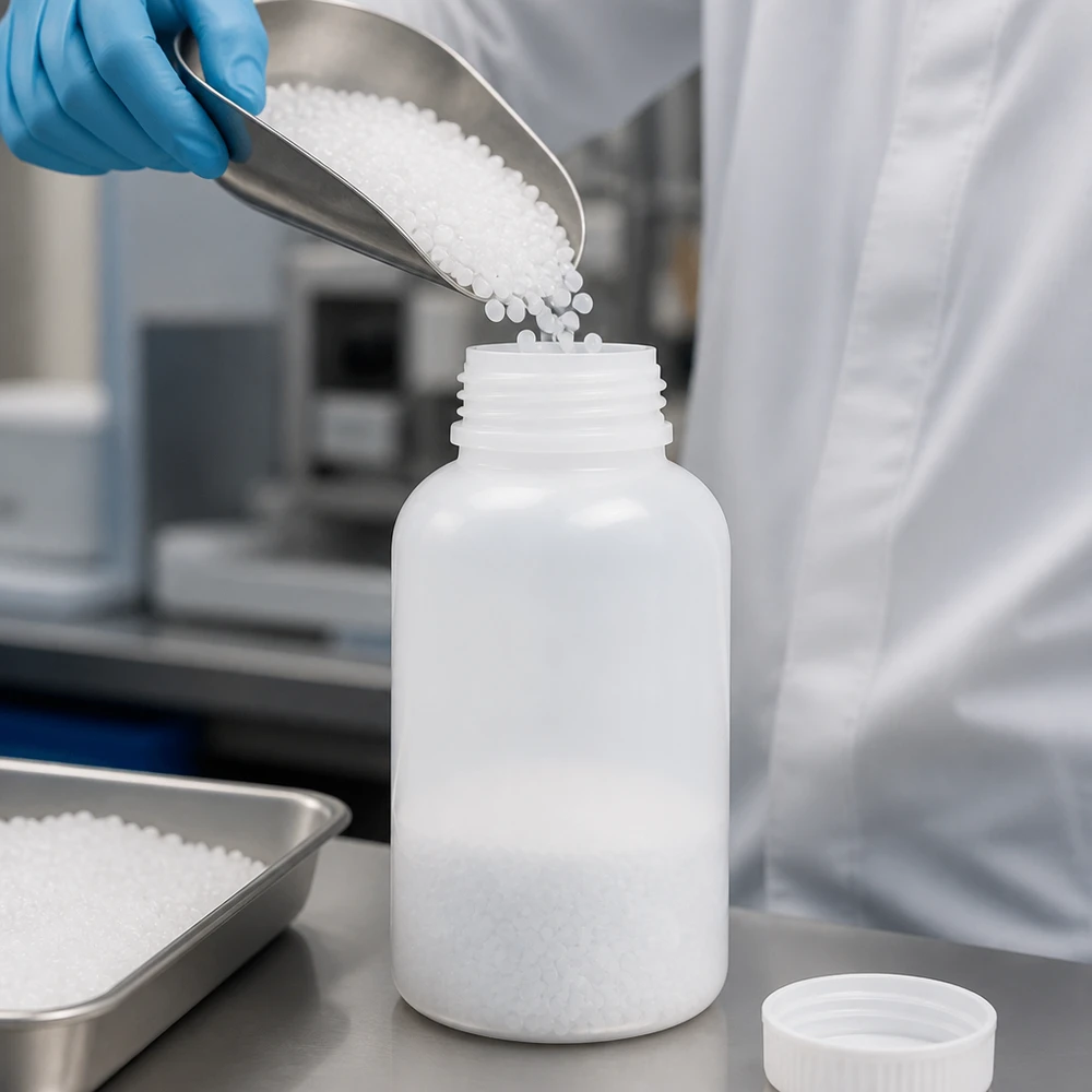 500ml laboratorieflaska med bred hals utan lock 500 ml laboratorieflaska med vid hals av HDPE och stor öppning för påfyllning av granulat