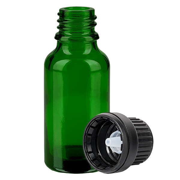 20ml Droppflaska 2mm svart med säkerhetsförslutning GreenL. UT18/20
