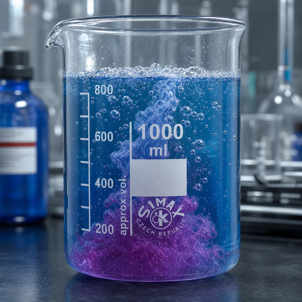 Bägare 1000ml borosilikatglas, låg form Bägare med stor volym 1000 ml av borosilikatglas med tydliga volymmärkningar för laboratoriemätningar